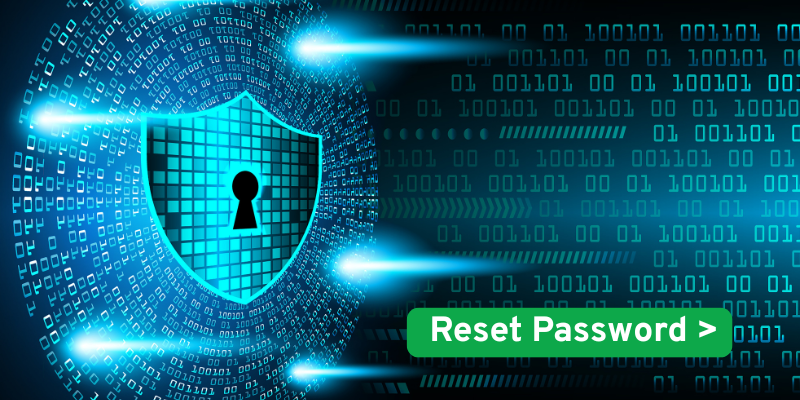 Digital security shield with binary code background for password reset guide